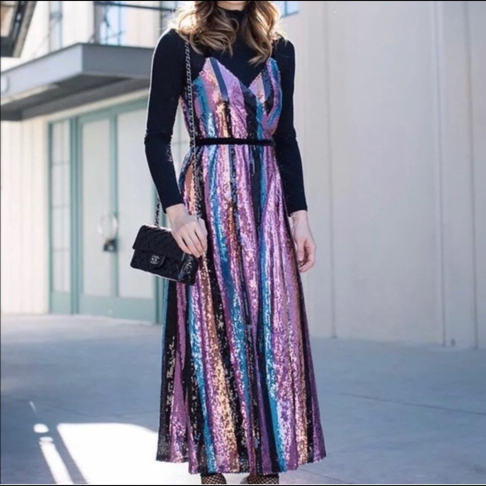 New Zara Multicolor Sequin Wrap Dress